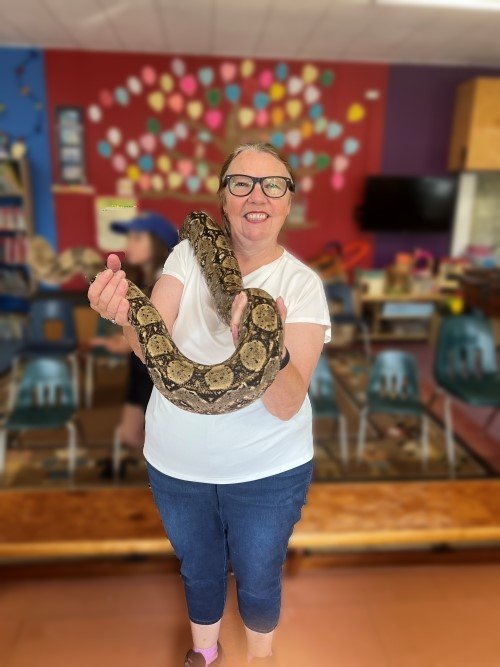 Elsie with a visiting snake