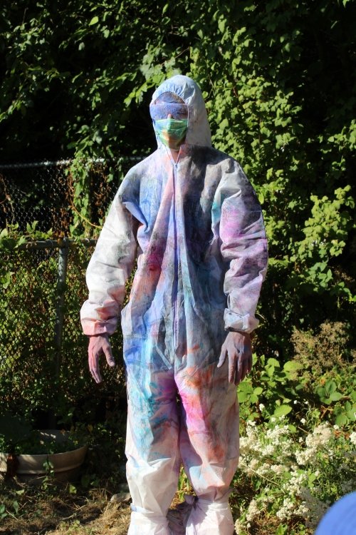 Lawrence covered in paint powder