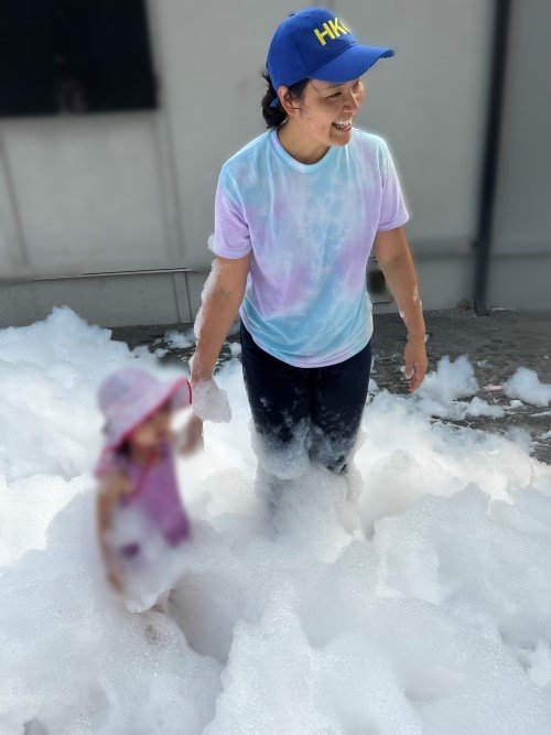 Staff at a foam party